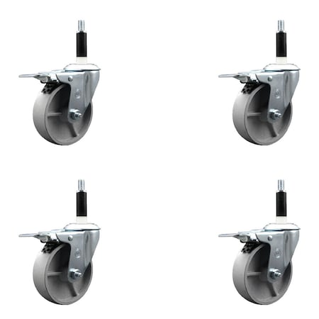 Service Caster 4'' Semi Steel Swivel 7/8'' Expanding Stem Caster Set Total Lock Brake, 4PK SCC-EXTTL20S415-SSR-78-4
